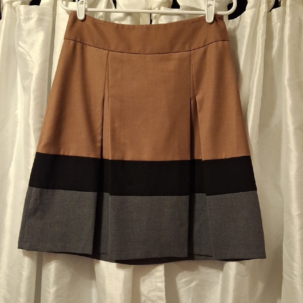 The Limited A-Line Color Block Skirt - Brown, Black, Gray Med 🩵🩵🩵🩵